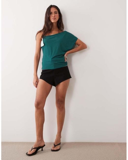 ASOS Green Double Layer Contrast Mesh Asymmetric Tank Top