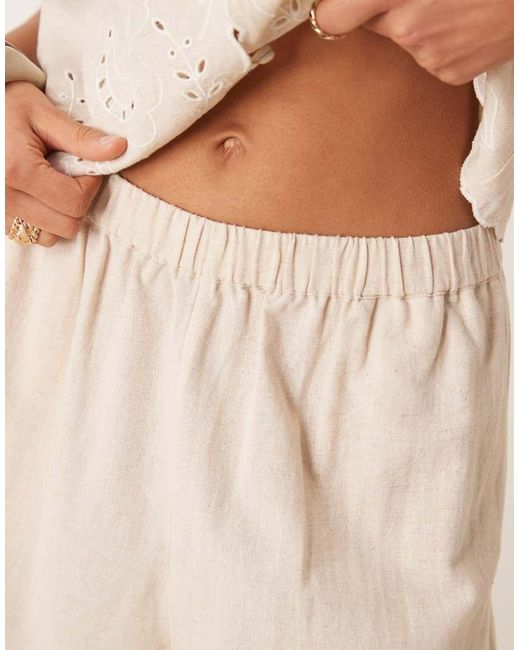 ASOS Natural Linen Blend Scalloped Edge Embroidered Wide Leg Pants