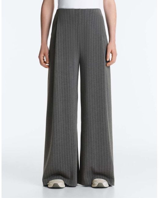 Oysho Gray Wide-leg Trousers With Soft-touch Modal Side Pleat