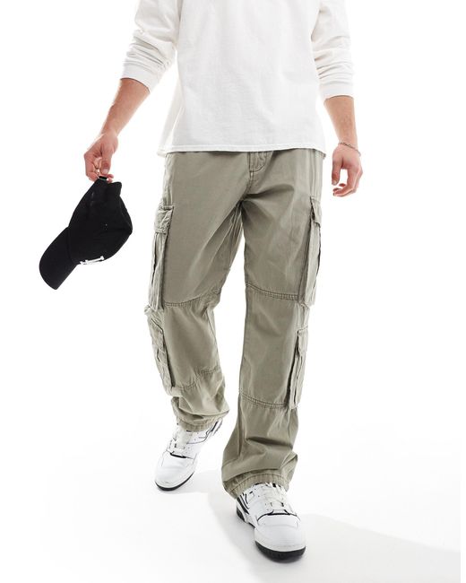 Pantaloni ampi cargo multitasche kaki di Pull&Bear in White da Uomo