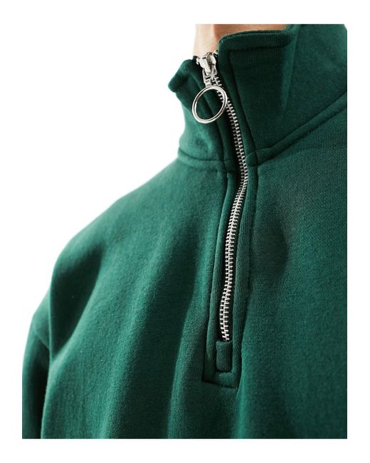 Bershka Green 1/4 Zip Sweatshirt for men