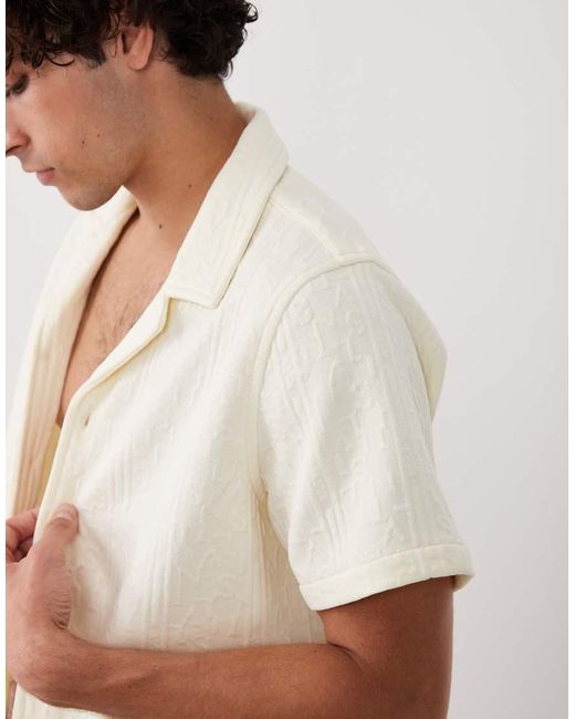 South Beach Black Embossed Beach Shirt for men