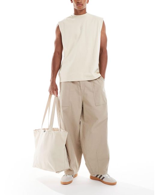 Cotton On Natural Cotton On baggy Balloon Fit Linen Trousers for men