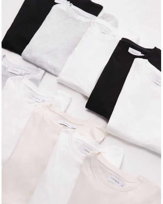Confezione da 10 t-shirt classiche nera, bianca, écru e grigio ghiaccio mélange di Topman in Natural da Uomo
