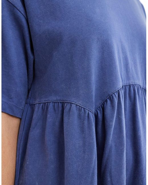 ASOS Blue Short Sleeve Seam Detail Mini Smock Dress