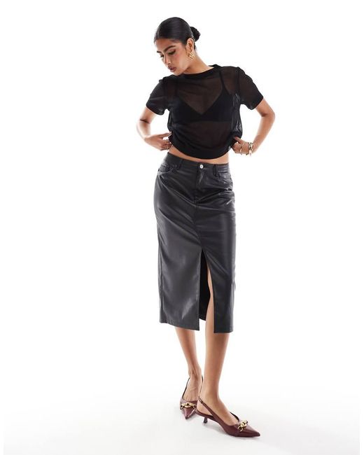 ONLY Black Faux Leather Midi Skirt