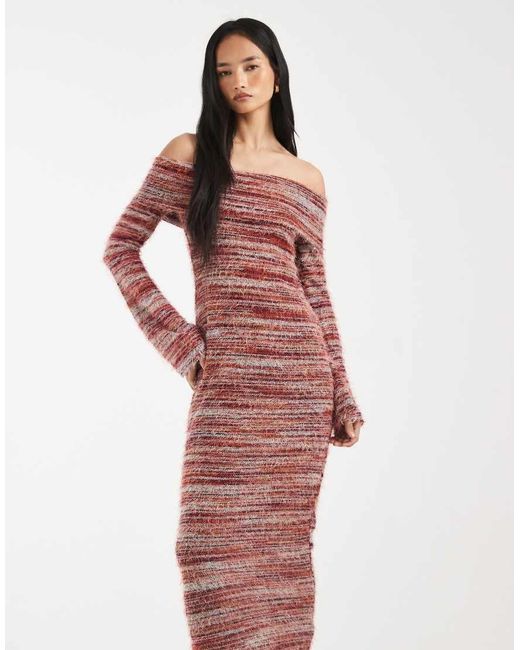 Kiwi & Co Purple Bibi Textured Knit Bardot Maxi Dress