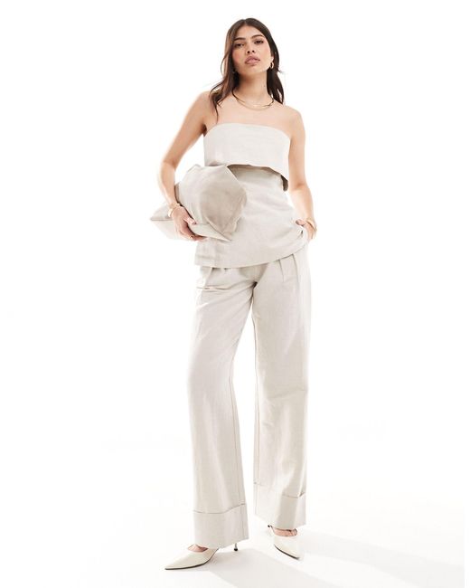 Pantalon large d'ensemble en lin mélangé - taupe Pretty Lavish en coloris White