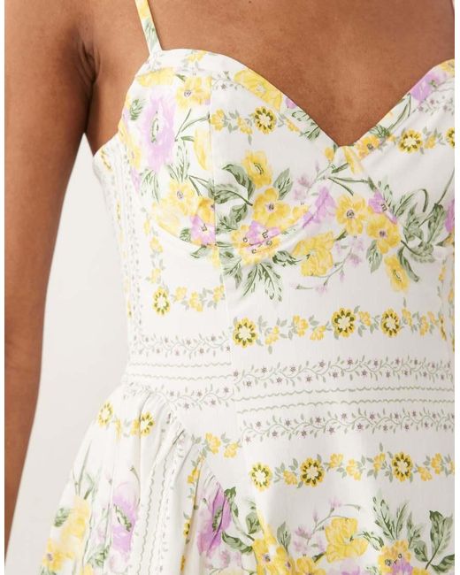 New Look Natural Flower Print Corset Midi Dress