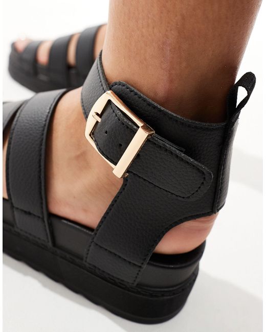 Truffle Collection Black Wide Strap Sandals