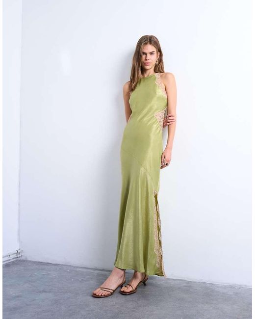 Vestito Midi Color Avocado Con Scollo A Vogatore E Inserti di TOPSHOP in White