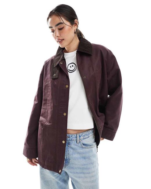 ASOS Purple Waxed Cinched Waist Jacket With Contrast Collar