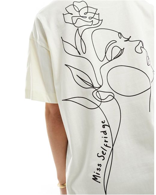 Miss Selfridge White Oversized Graphic Scribble Face T-shirt