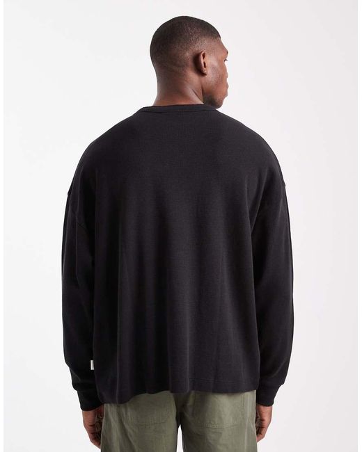 Jack & Jones Blue Oversized Waffle Long Sleeve Henley Neck T-shirt for men