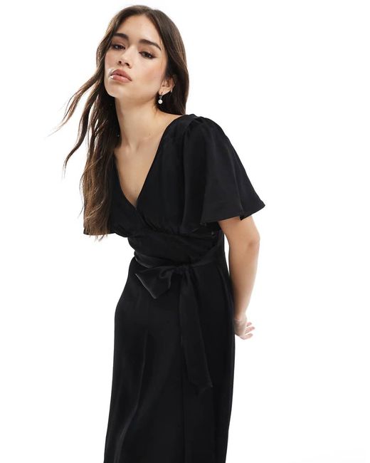 Maids To Measure Black Bridesmaid Flutter Sleeve Maxi Dress