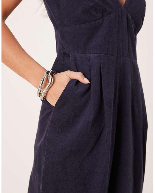 Nobody's Child Petite Blue Arizona Cord Pure Cotton V Neck Sleeveless Jumpsuit
