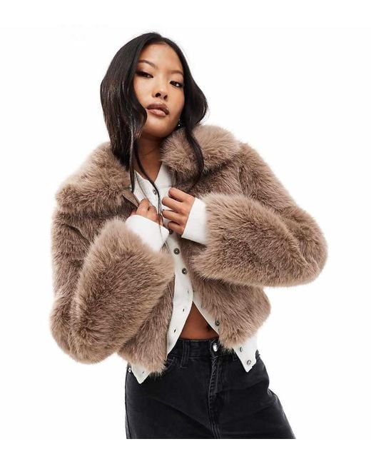 ASOS Brown Asos Design Petite Faux Fur Bomber Jacket