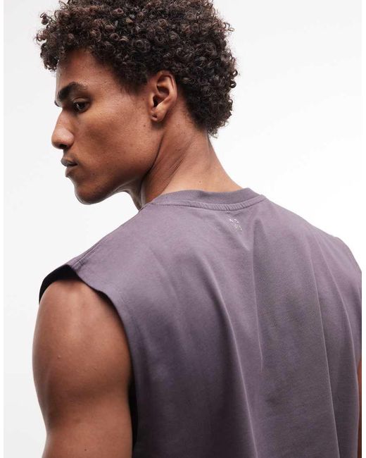 4505 Purple Cropped Cotton Lifting Tank Top With Quick Dry Finish for men