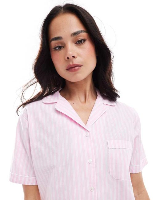 New Look Pink Stripe Shorts And Shirt Pyjama Set