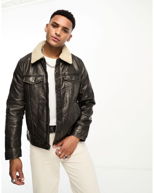 Levi s Sherpa Collar Trucker Jacket in Black for Men Lyst UK