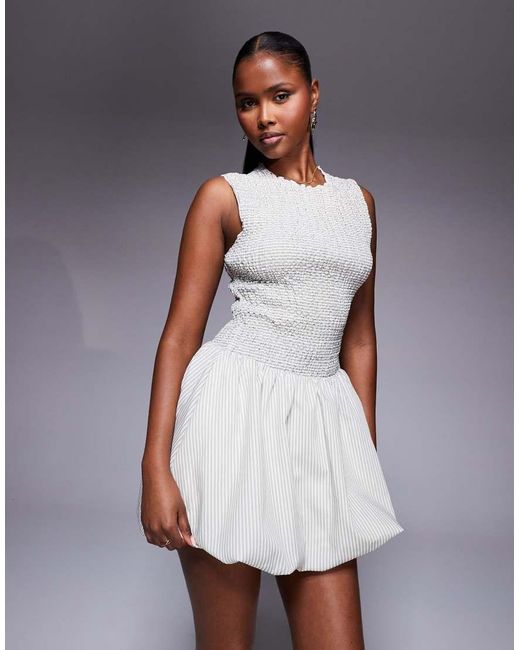 Princess Polly White Narnie Cotton Shirred Sleeveless Bubble Hem Mini Dress