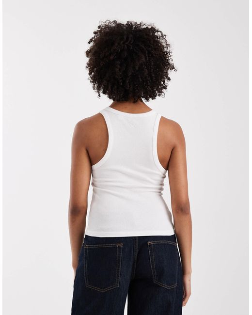 Collusion White Ribbed Racer Singlet