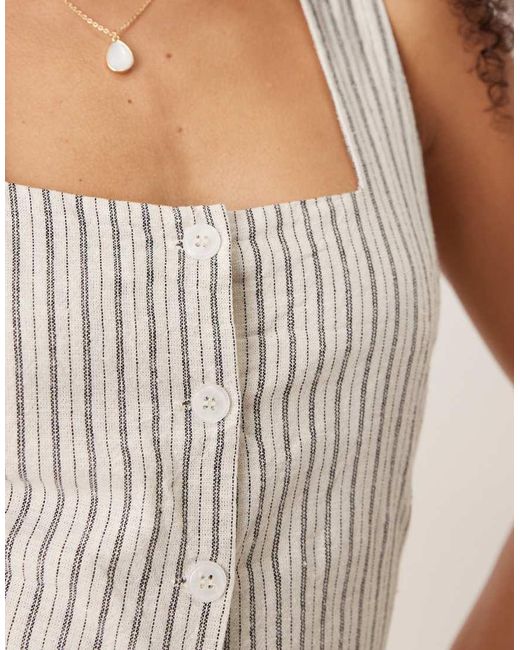 Brave Soul White Square Neck Button-up Waistcoat With Tie Back