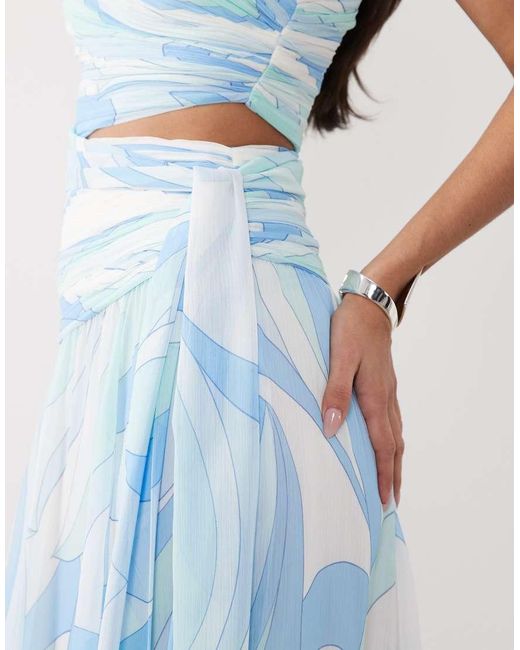 Forever New Blue Ruched Asymmetric Cut Out Maxi Dress