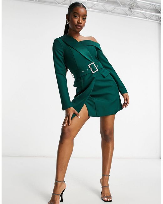 One Shoulder Tux Mini Dress 