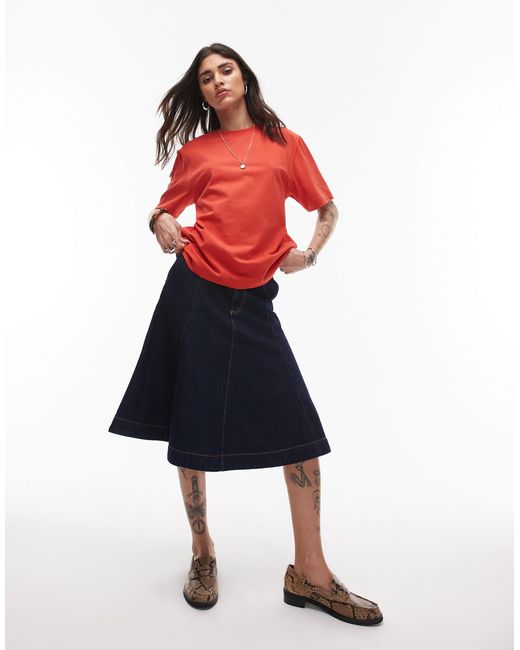 TOPSHOP Red Premium Basic Short Sleeve Tee