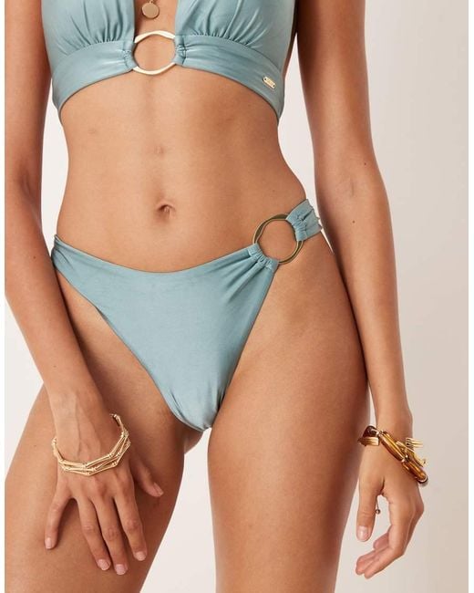 Tala Blue Asymmetric Gold Ring Bikini Bottom
