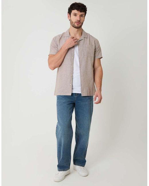 Threadbare Gray Linen Cotton Blend Short Sleeve Shirt for men