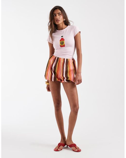 ASOS Pink Baby Tee With Embroidered Hot Sauce Graphic