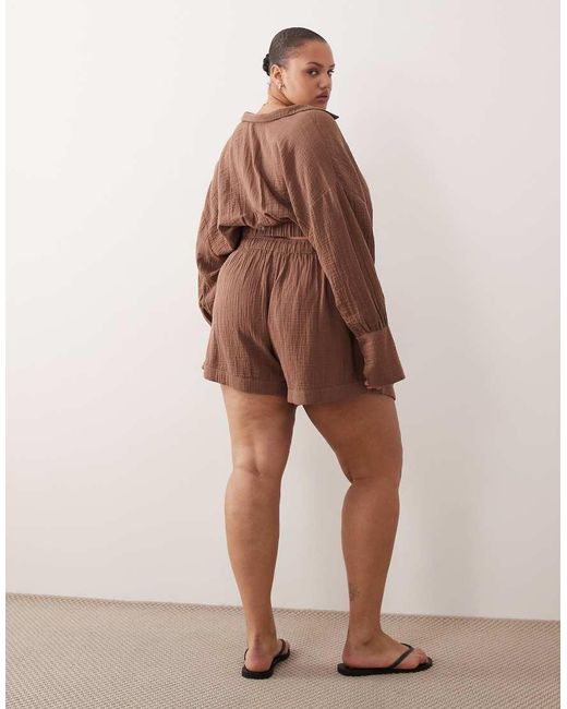 ASOS Brown Asos Design Curve Callie Cheesecloth Beach Paper Bag Waist Short