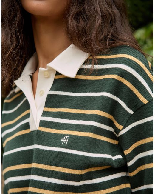 Top côtelé style rugby à rayures avec manches ballon et col - forêt 4th & Reckless en coloris Green
