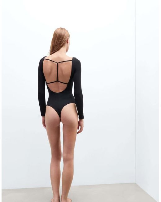 Intimissimi Blue Long-Sleeved Backless Bodysuit