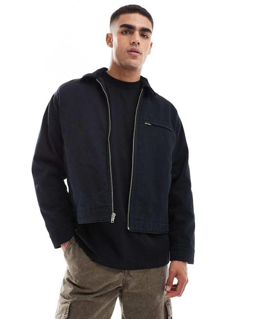 Abercrombie & Fitch Black Workwear Cropped Washed Zip Front Jacket for men