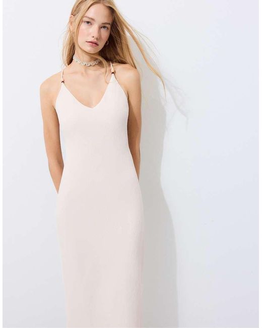 Stradivarius White Embellished Back Shift Dress