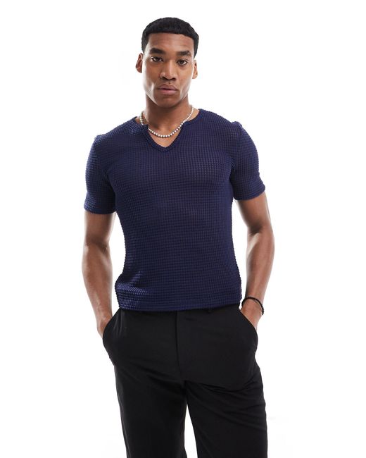 T-shirt coupe carrée en crochet ASOS pour homme en coloris Blue