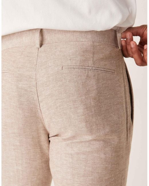 ASOS Natural Linen Cotton Blend Slim Suit Trousers for men