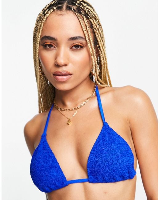 Asos Mix And Match Crinkle Triangle Bikini Top In Blue Lyst 4931