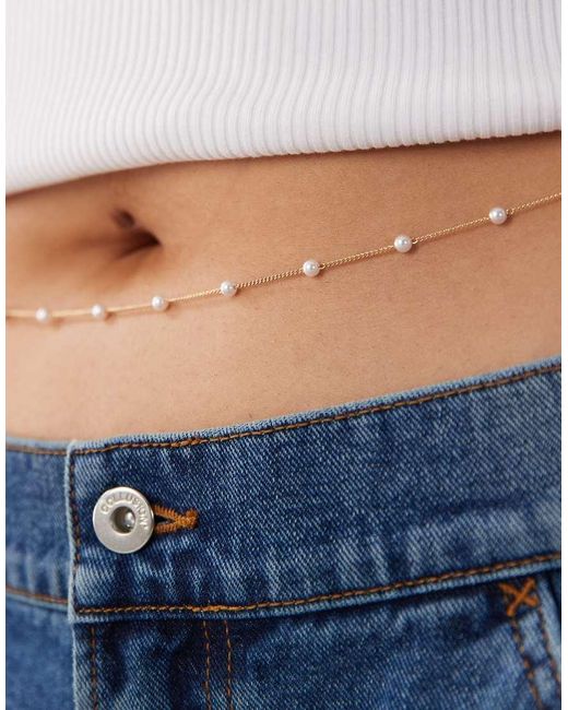 ASOS Blue Asos Design Curve Faux-Pearl Station Belly Chain