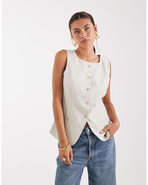 Gilet Sartoriale Taglio Lungo Panna Mélange di Vero Moda in White