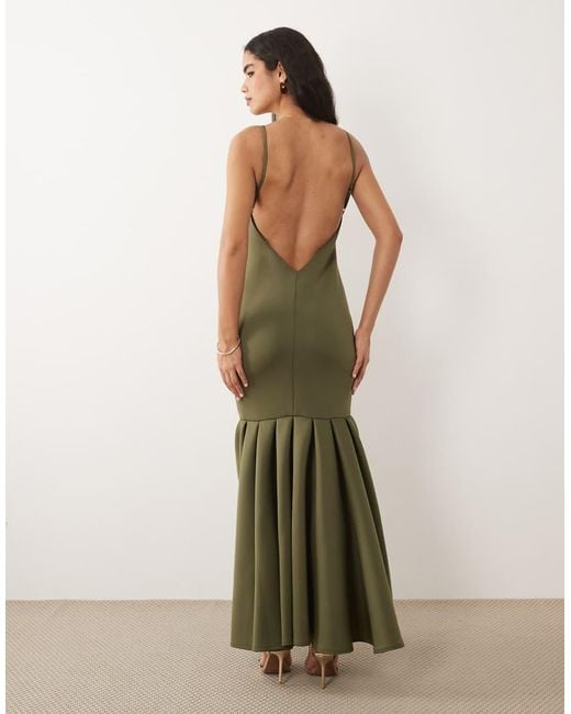 ASOS Green High Neck Fishtail Maxi Dress With Open Back