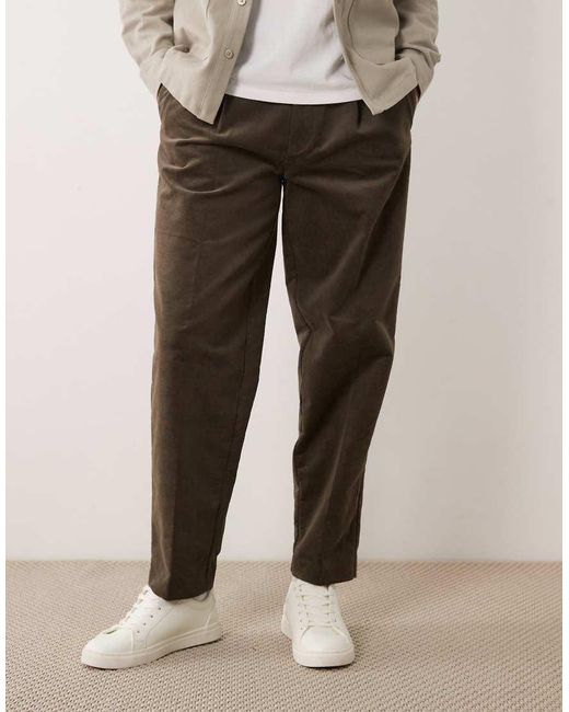 ASOS Natural Tailored Pleated Cotton Rich Oversized Tapered Trousers for men