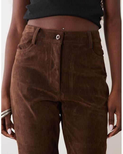 Bardot Brown Faux Suede High Waisted Button Pants