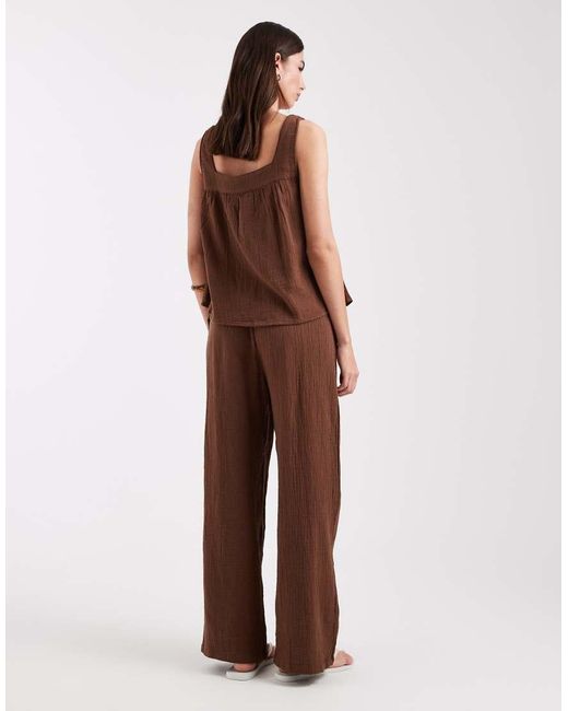 ONLY Brown Wide Leg Cheesecloth Pants