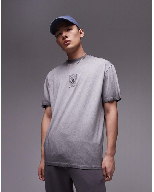 Topman Gray Oversized Fit T-shirt With Playing Card Embroidery for men