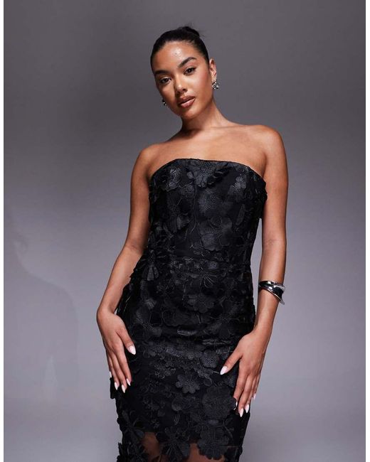 Jarlo Blue Embroidered Mesh Tube Midaxi Dress