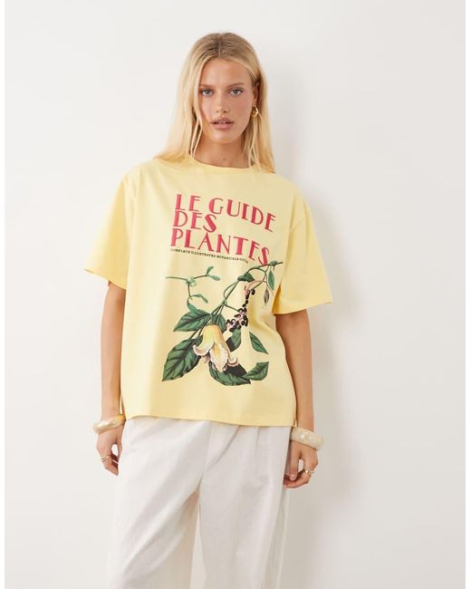 ASOS Yellow Oversized T-shirt With Embroidered Vintage Flower Graphic